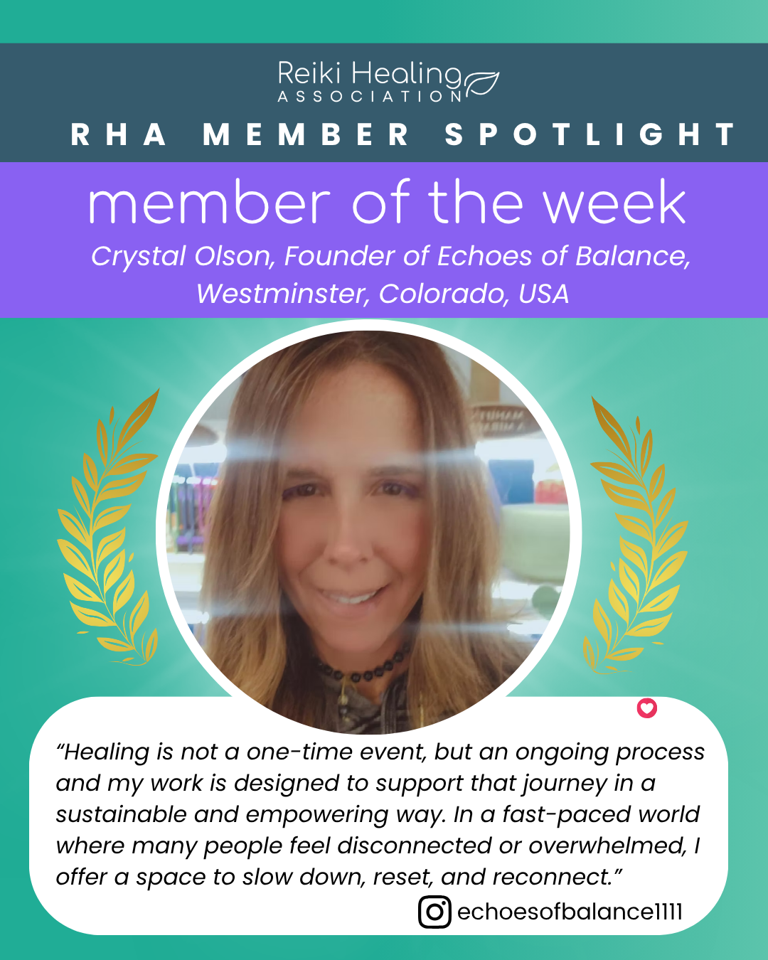 Crystal Olson, Founder of Echoes of Balance, Westminster, Colorado, USA